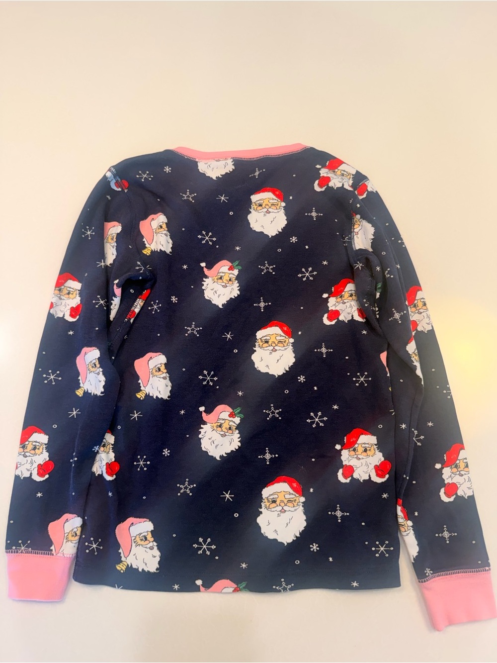 The Beaufort Bonnet Company Navy Santa Print Pajama Set with Pink Trim EUC! - Picture 4 of 6